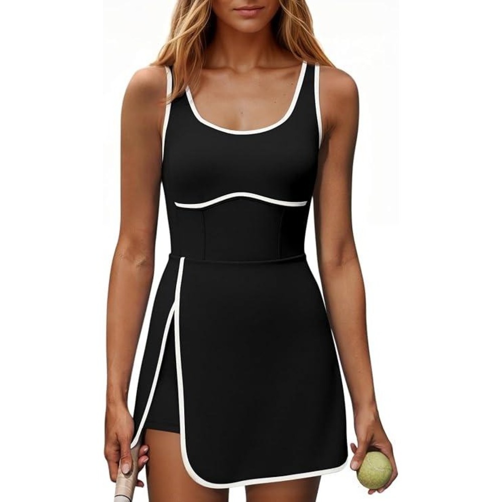 Fisoew Womens Workout Tennis Golf Athletic Dress Black White Trim Size M NWT